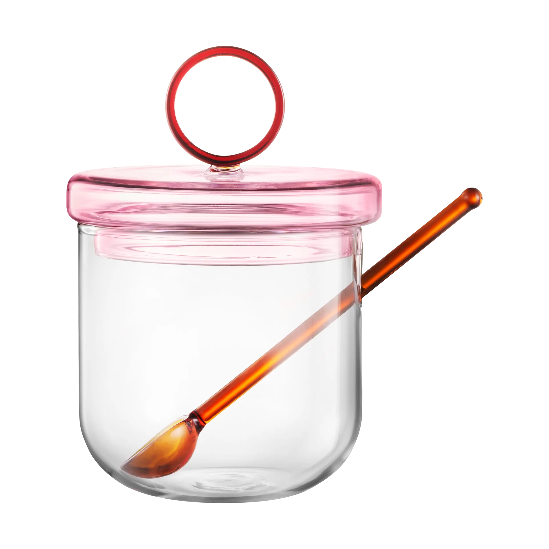 Loop sockerskål inkl sked Ø14 cm, Klar-pink-amber Muurla