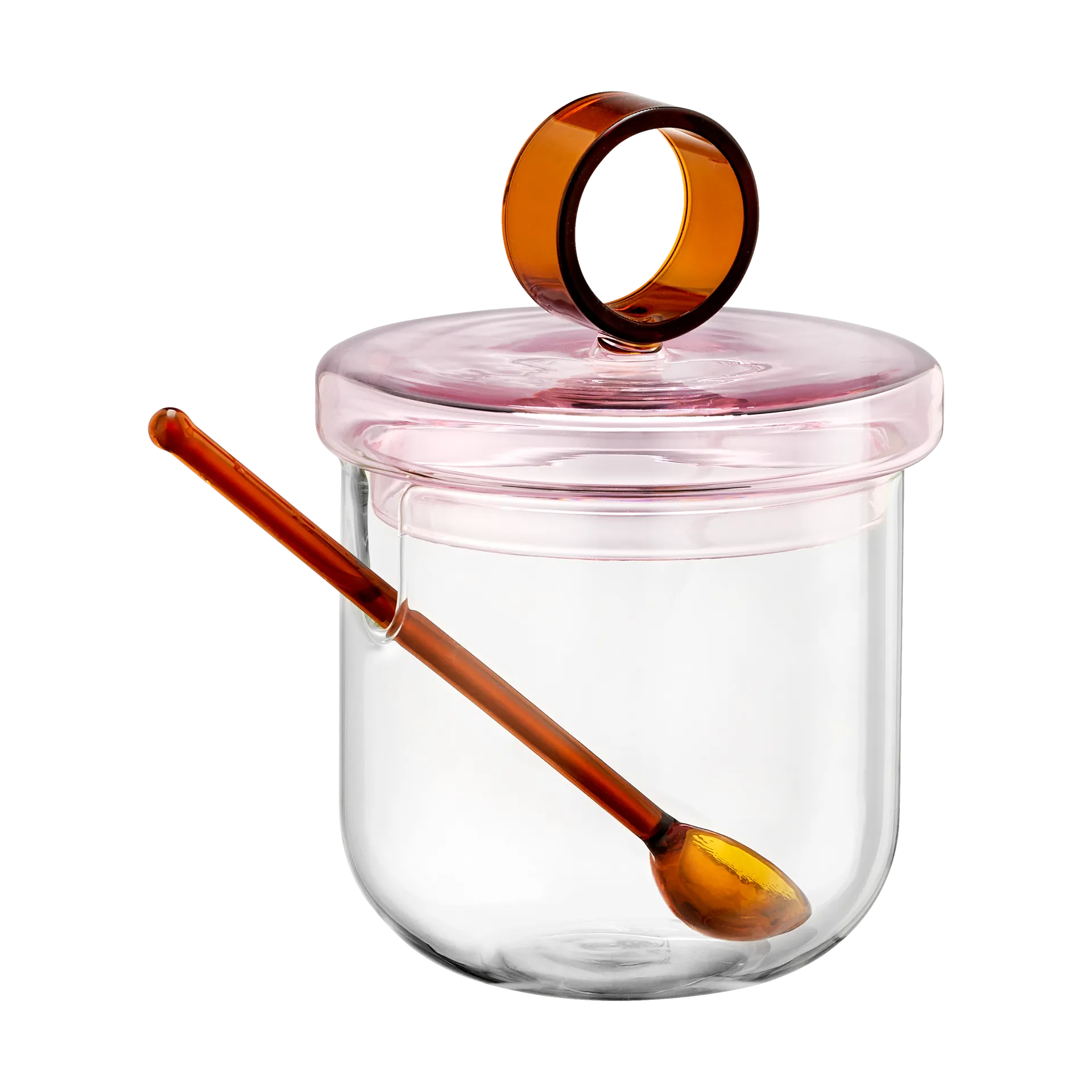 Loop sockerskål inkl sked Ø14 cm, Klar-pink-amber Muurla