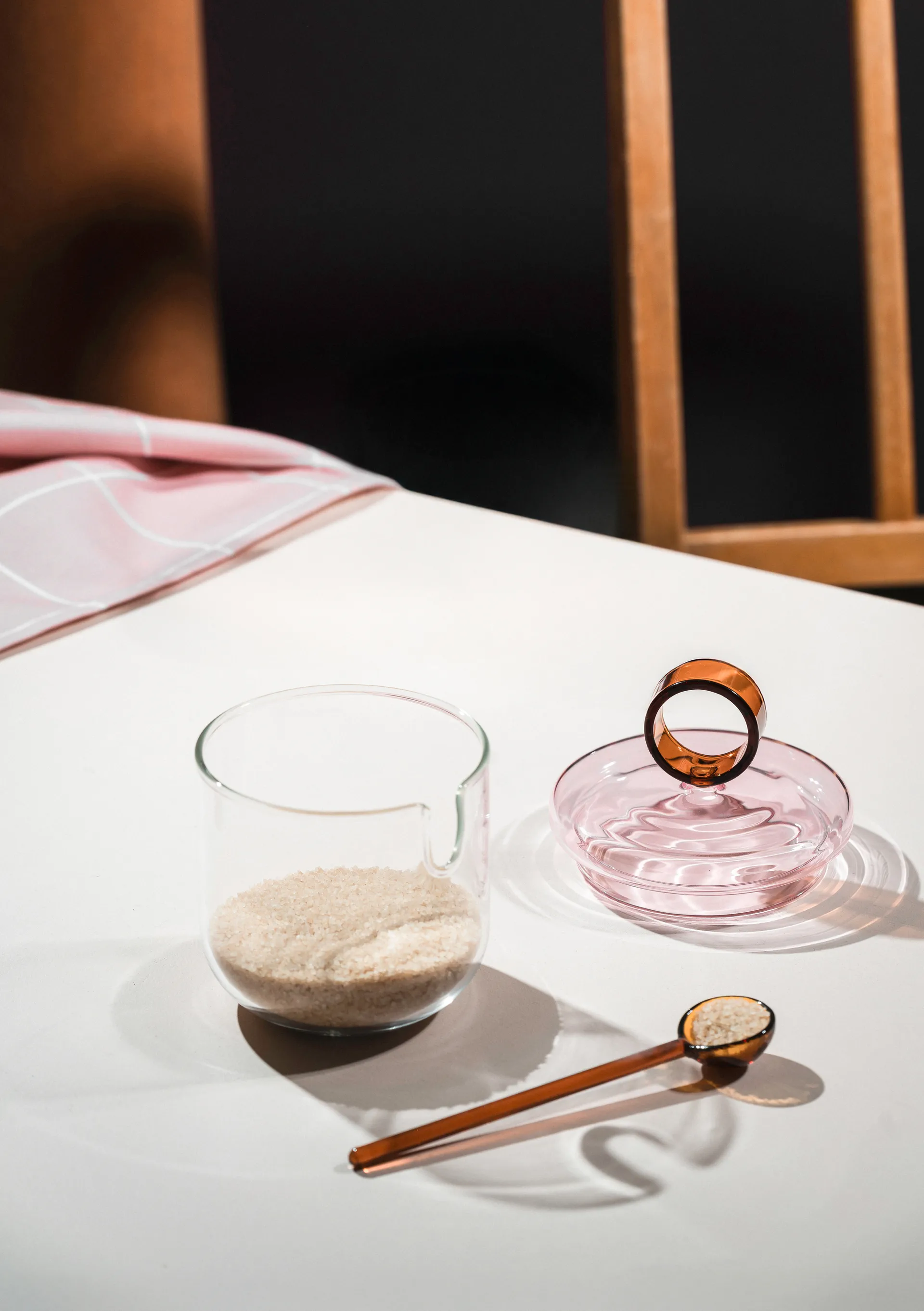 Loop sockerskål inkl sked Ø14 cm, Klar-pink-amber Muurla
