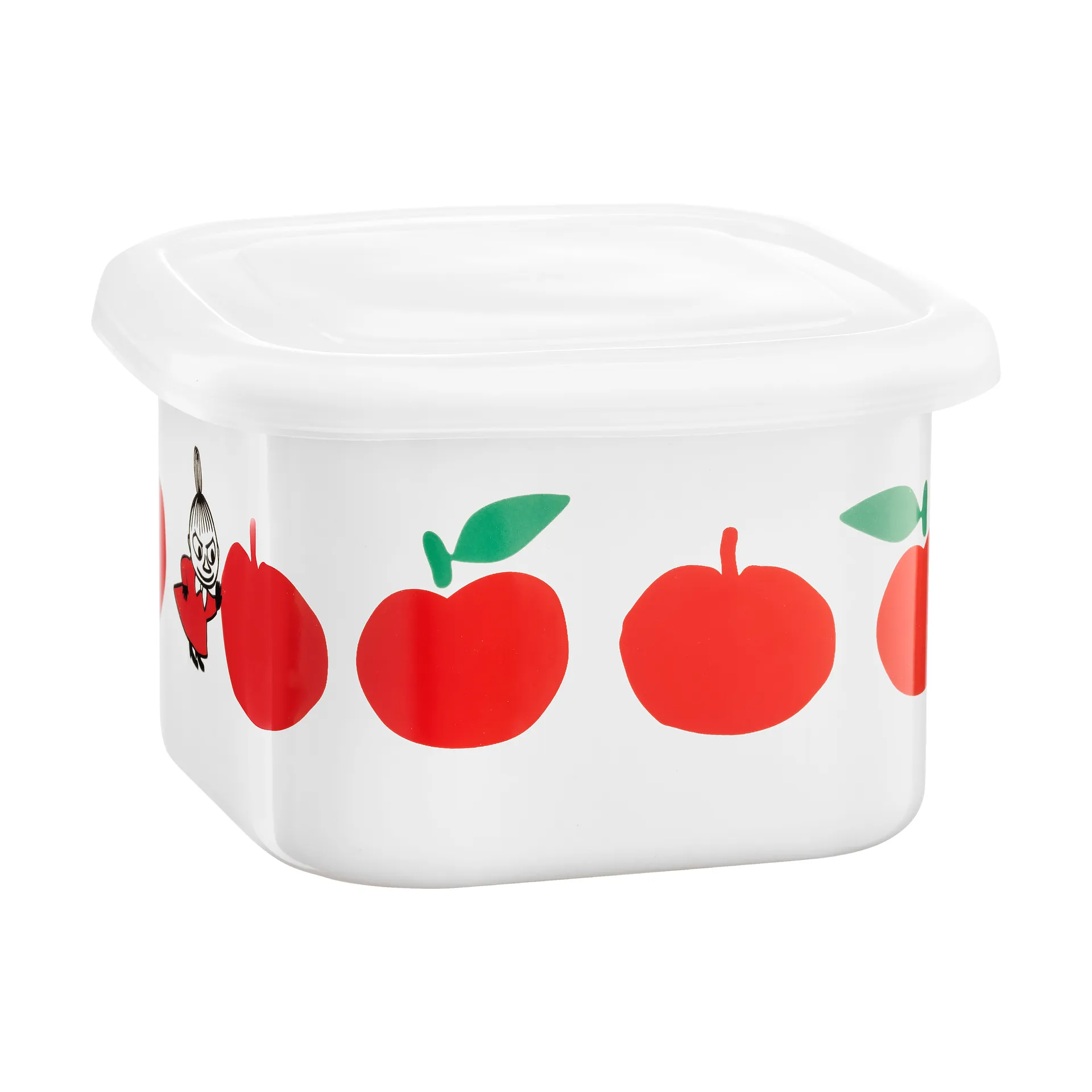 Mumin emaljburk med lock 0,67 L, Joyfull Apples-röd Muurla