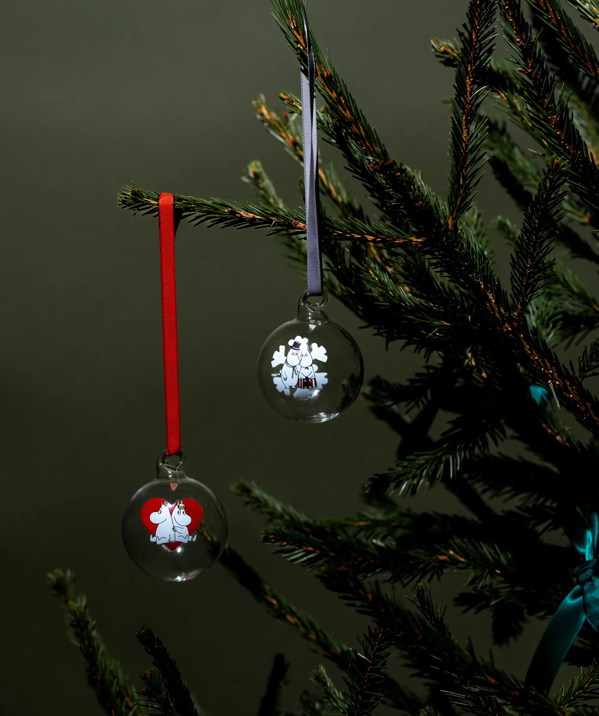 Mumin julgranskula Ø5 cm 2 delar, Heart-snowflake Muurla