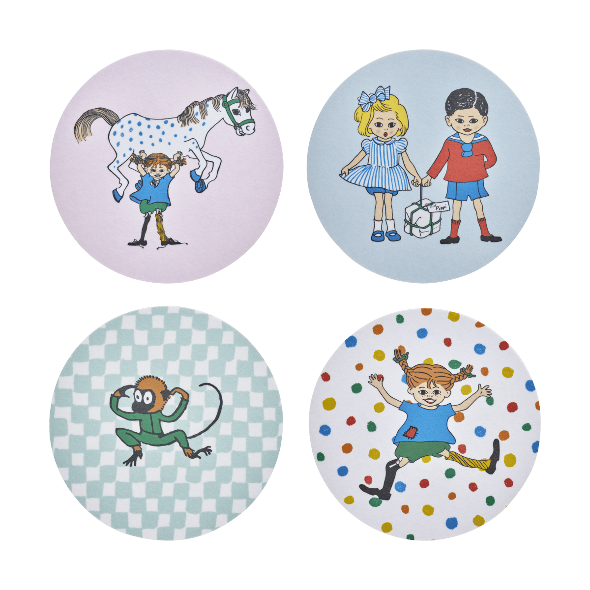 Muurla Pippi glasunderlägg 4 delar Hoppsansa | Skandinavisk Design | Glasunderlägg | Multi