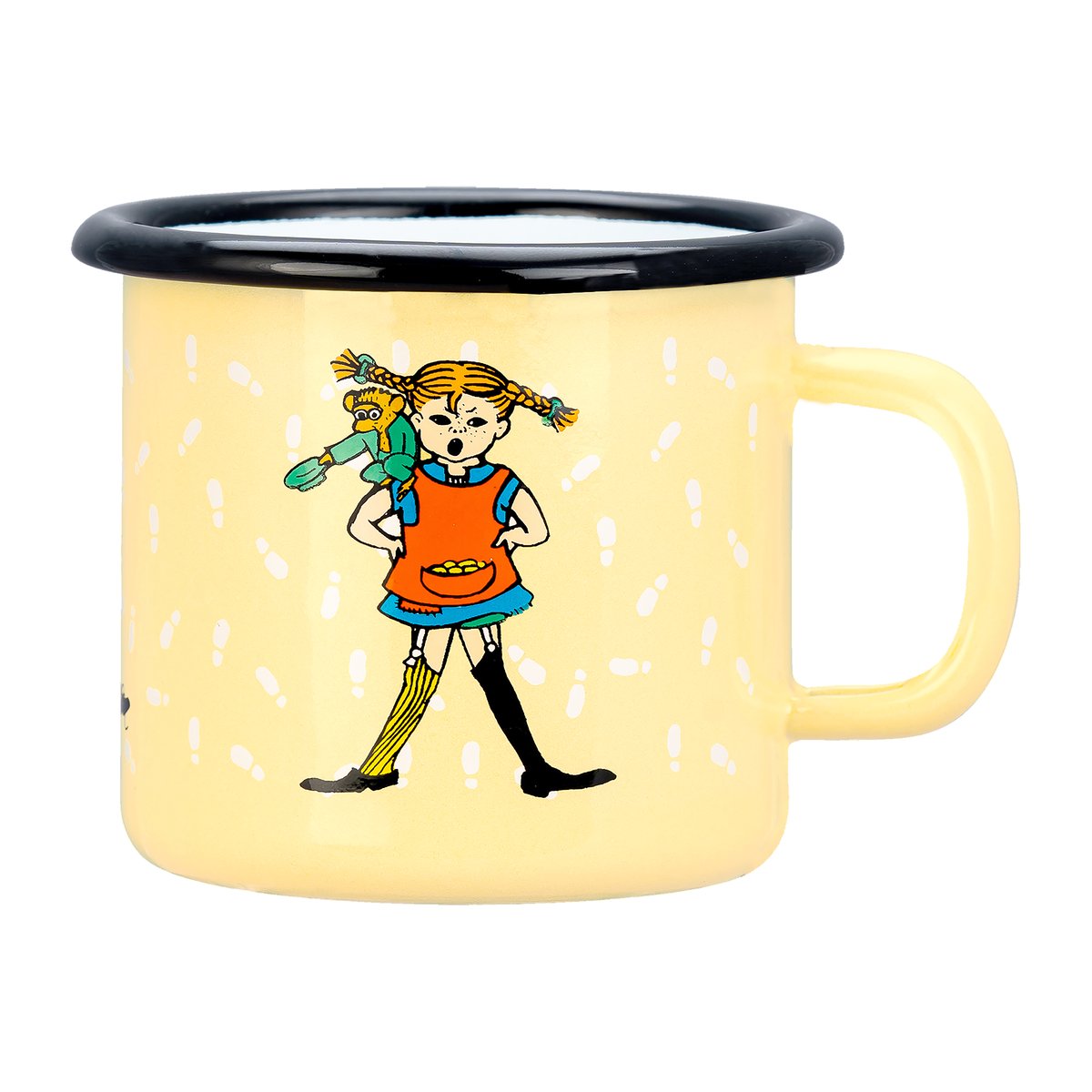 Muurla Pippi Långstrump emaljmugg 25 cl Footsteps | Skandinavisk Design | Kaffekoppar | Gul