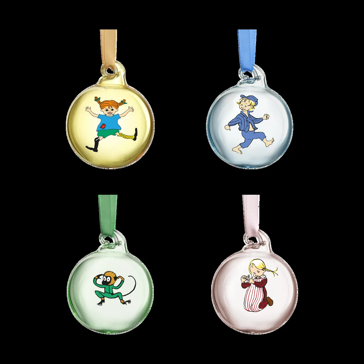 Muurla Pippi och Emil dekorationskula Ø5 cm 4-pack Multi