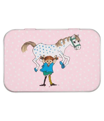 Pippi plåtburk 10x6,5x3 cm - Pippi and the Horse - Muurla