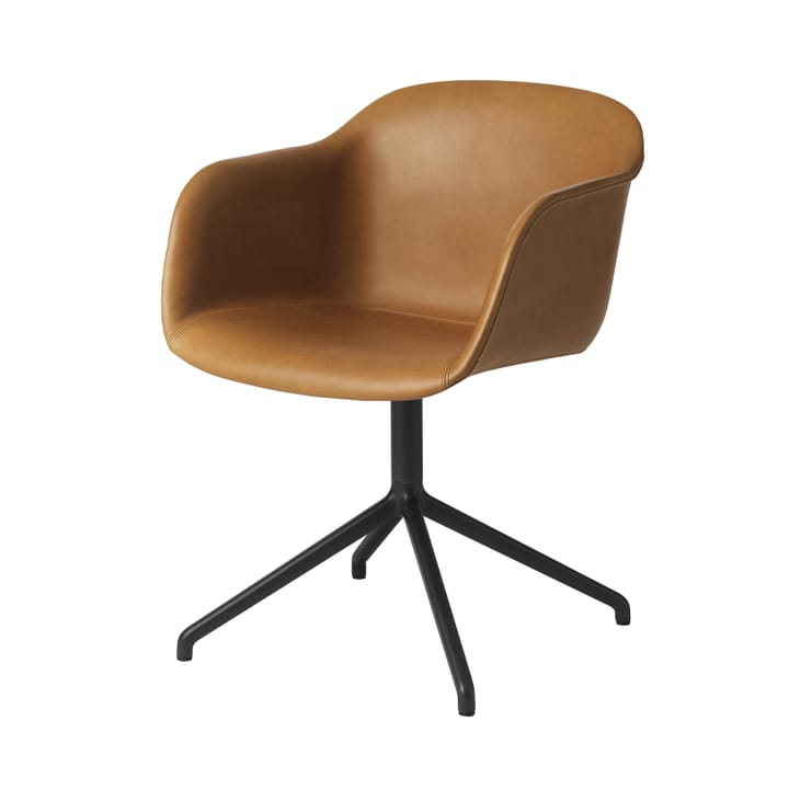 Fiber armchair swivel base kontorsstol - Cognac-svart stativ - Muuto