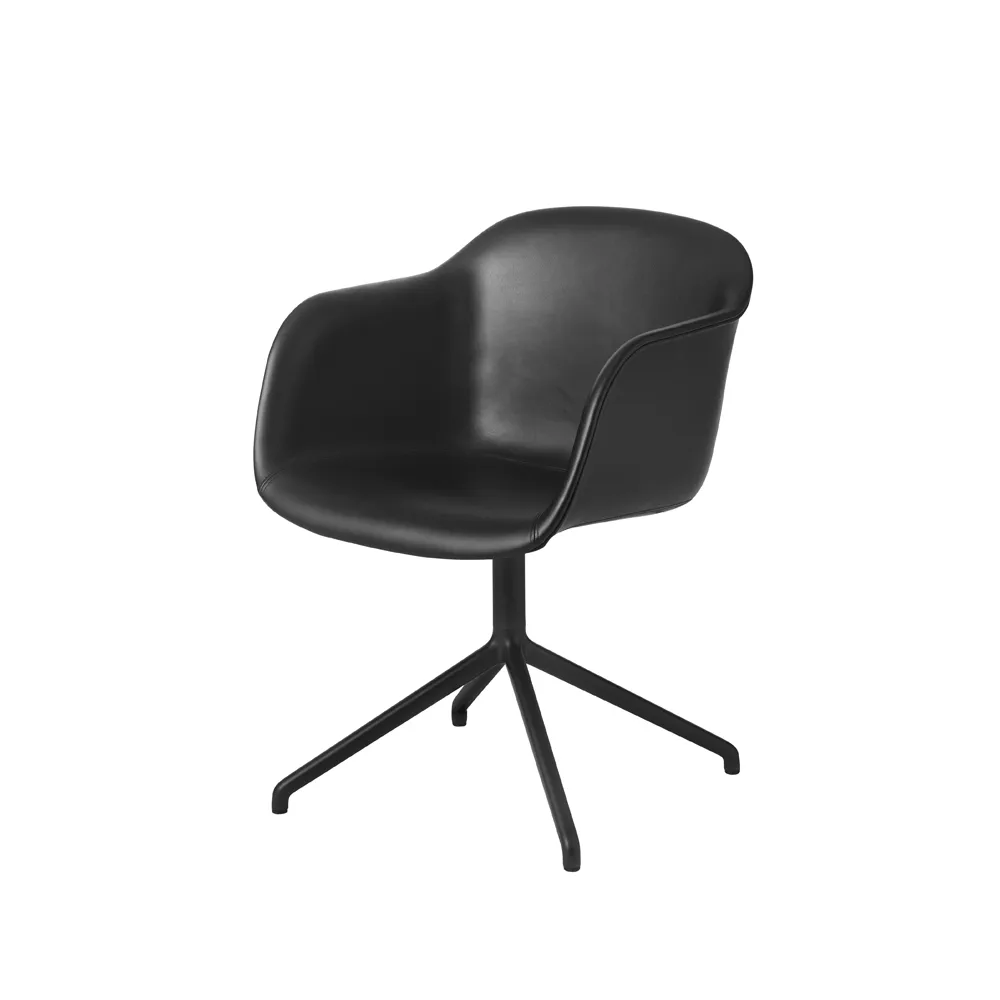 Muuto Fiber armchair swivel base with return kontorsstol Black leather-anthracite black