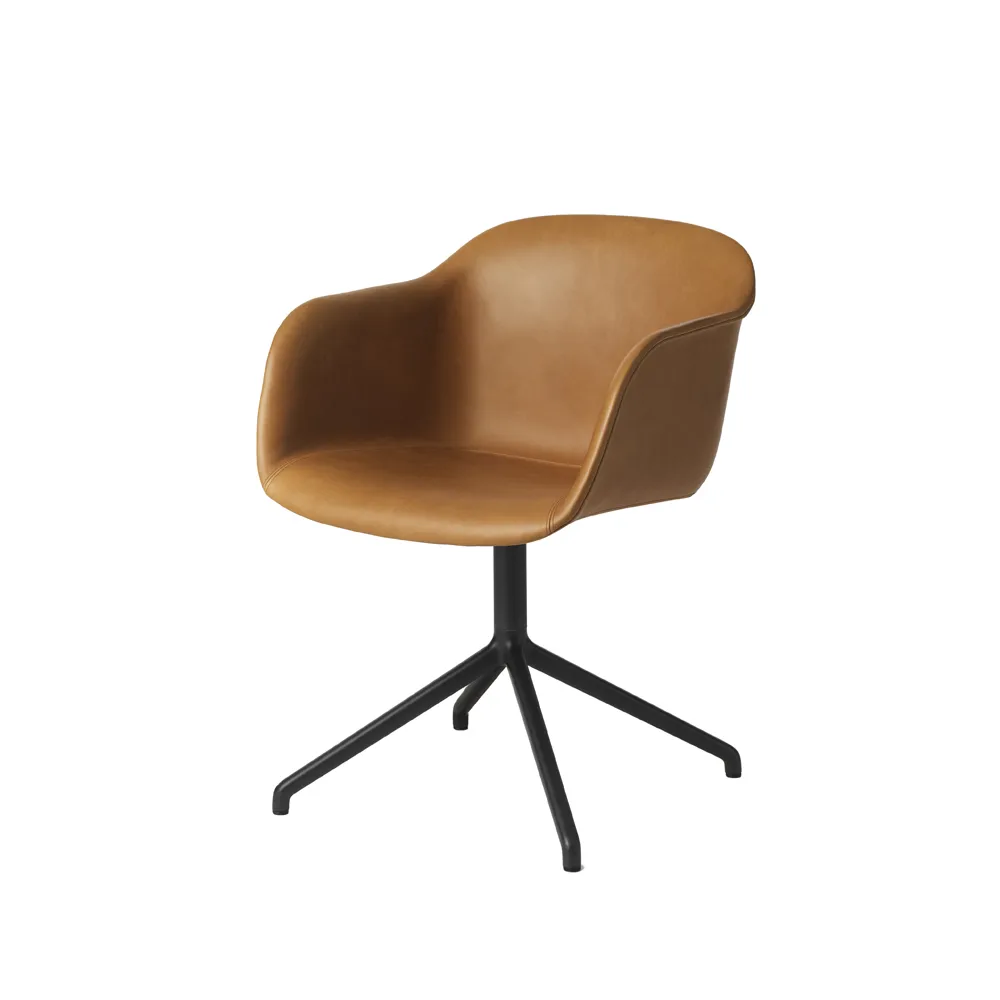 Muuto Fiber armchair swivel base with return kontorsstol Cognac leather-anthracite black