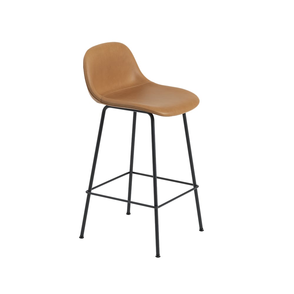 Muuto Fiber Barstol 75 cm metallben Refine leather cognac-Black