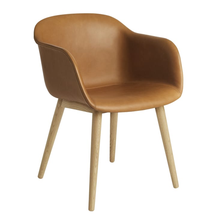 Fiber Chair stol med armstöd och träben - Cognac leather-oak - Muuto