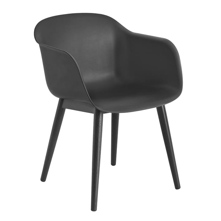 Fiber Chair stol med armstöd och träben - svart - Muuto