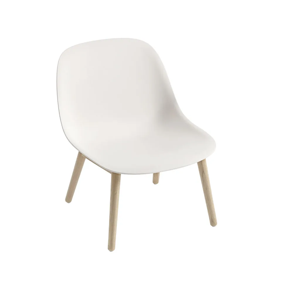 Fiber loungestol wood base, natural white, ekben Muuto
