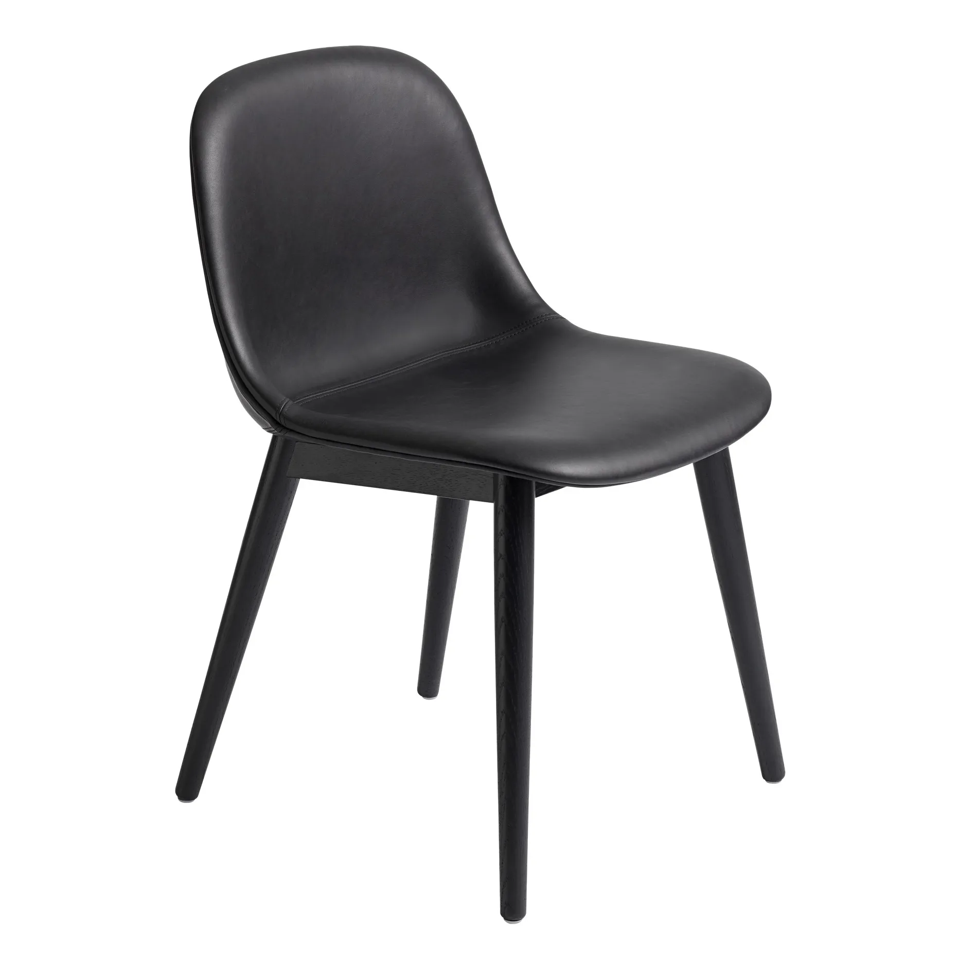 Fiber Side Chair stol med träben, Black leather-black Muuto