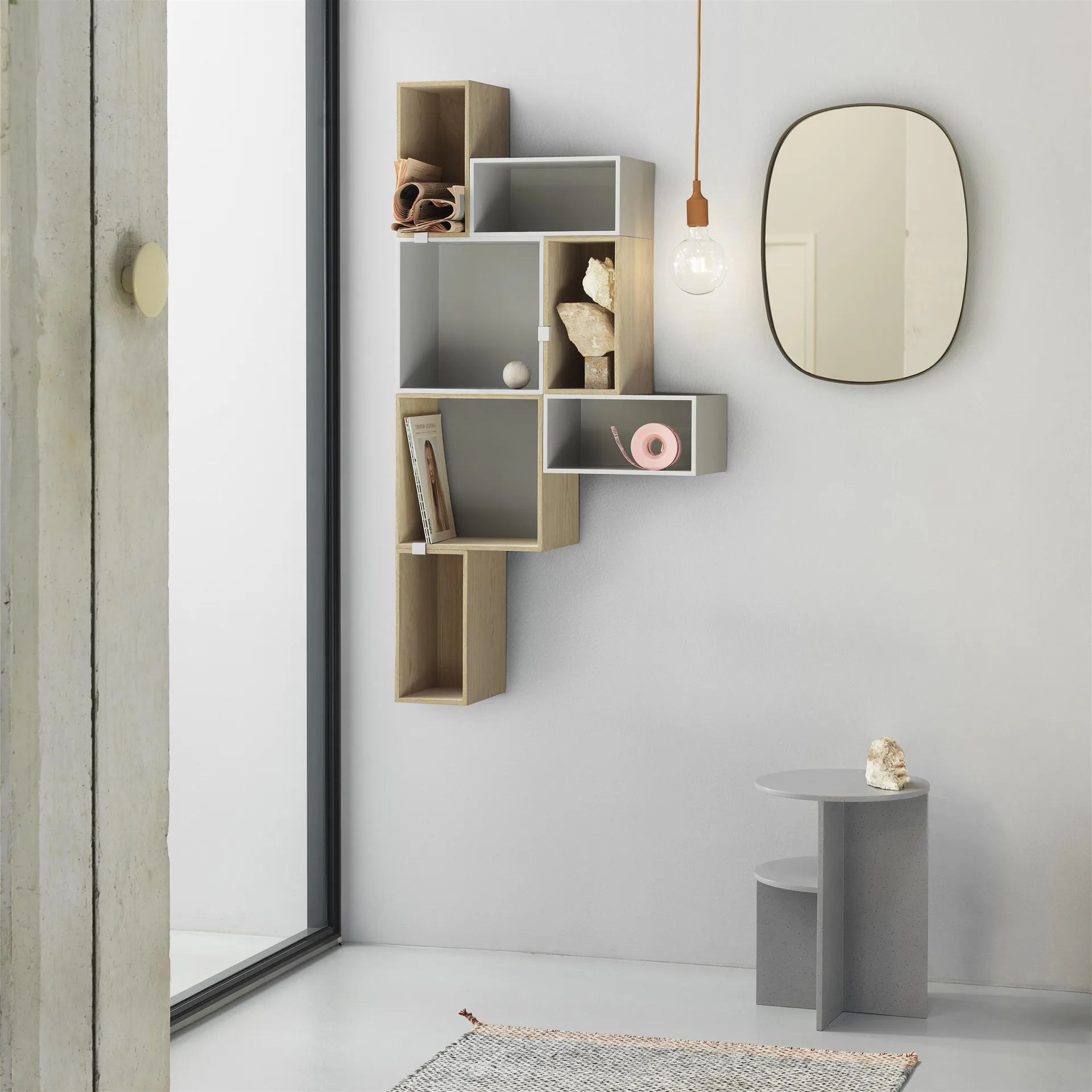 Mini förvaringssystem hylla medium, Oak-Light grey Muuto