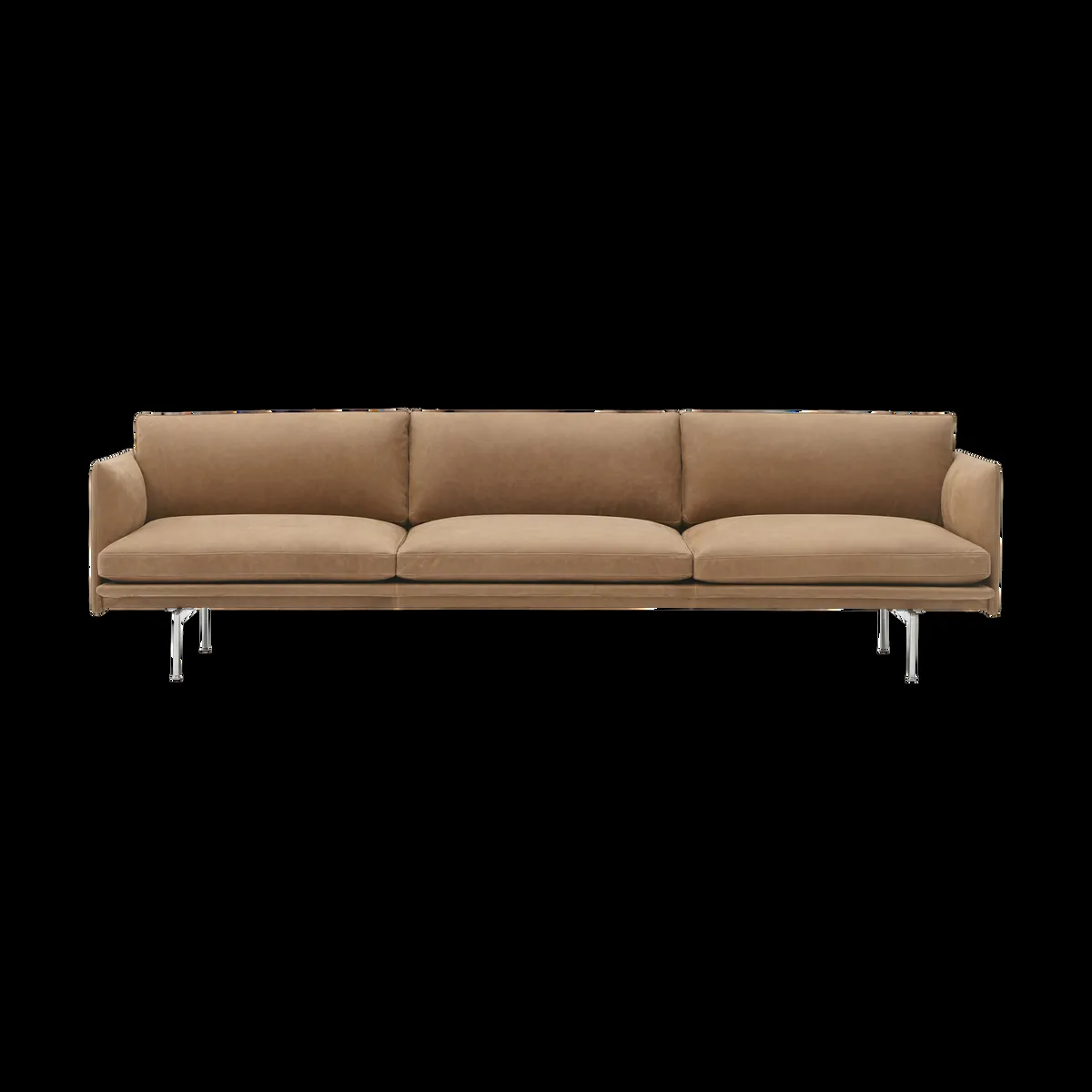 Muuto Outline 3,5-sits soffa polished alu Grace leather Camel