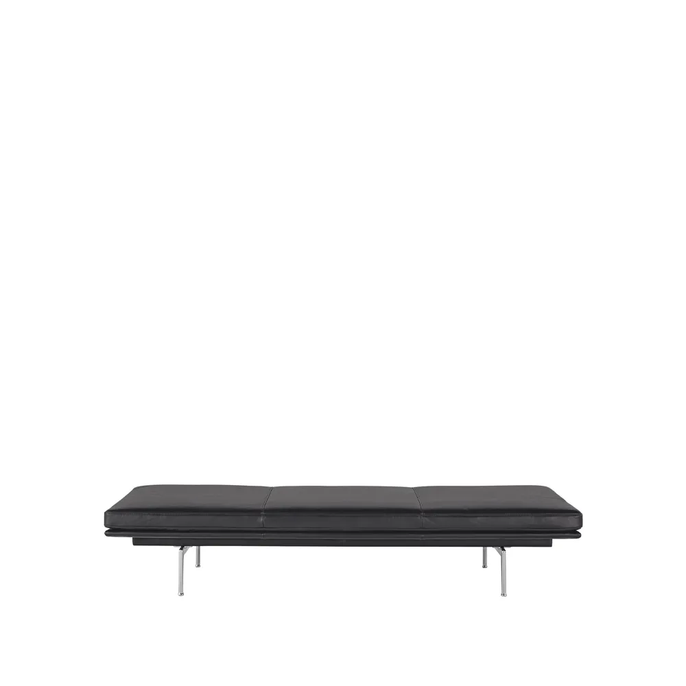 Outline dagbädd, Refine leather black-Aluminium Muuto