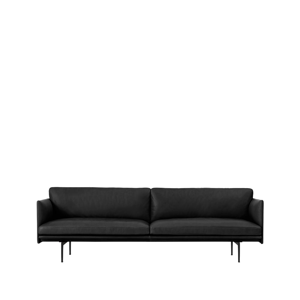 Muuto Outline soffa 3-sits läder Refine black-svarta ben