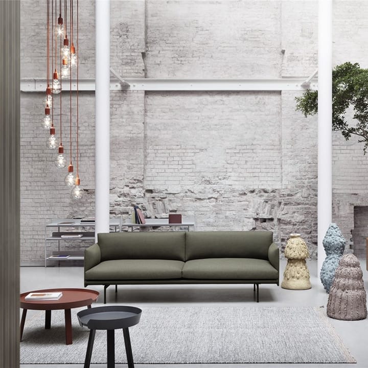 Outline soffa 3-sits läder - Refine svart-aluminium ben - Muuto