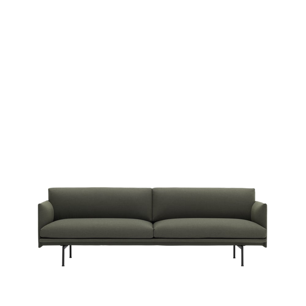 Muuto Outline soffa 3-sits tyg Fiord 961 green-svarta ben