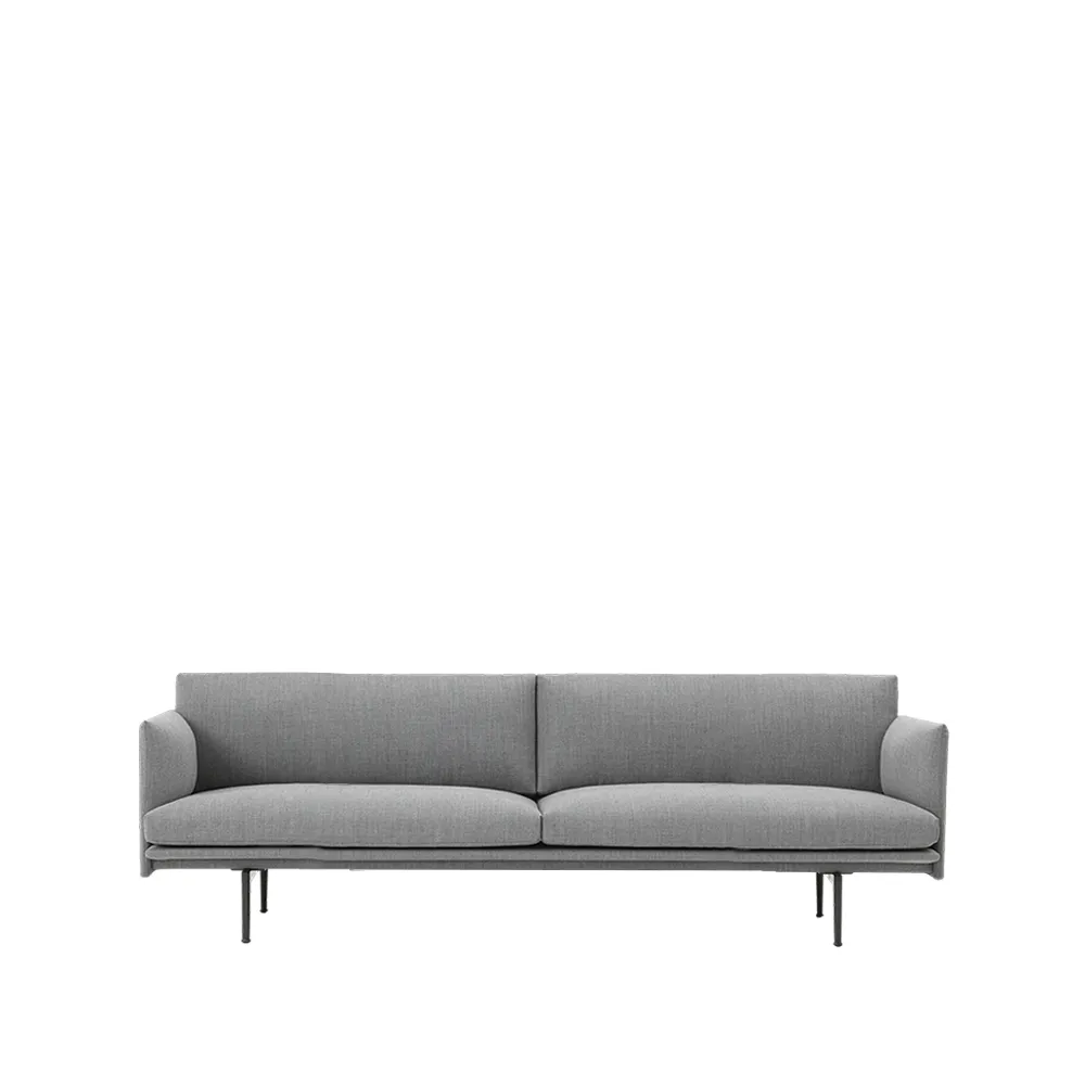 Outline soffa 3-sits tyg, tyg fiord 151 grey, svarta ben Muuto