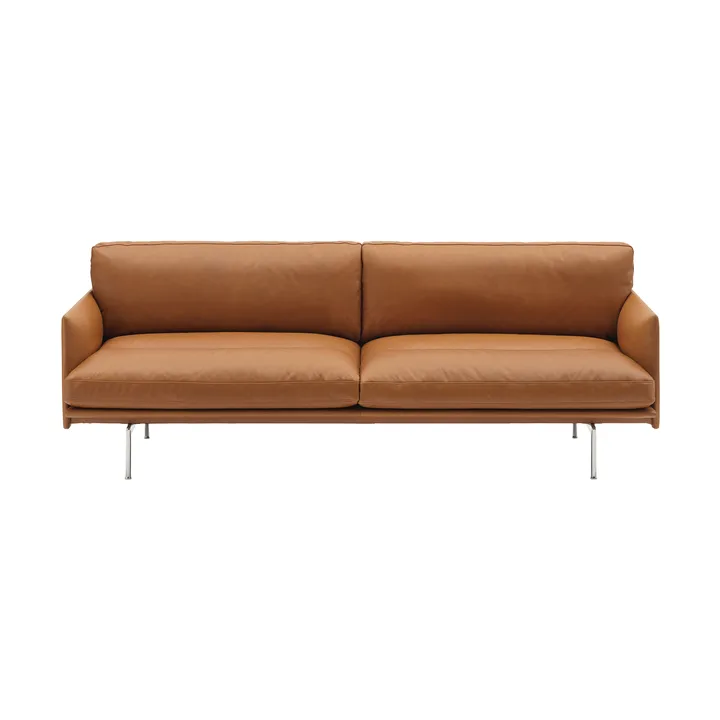 Outline Soft soffa - Refine Leather Cognac-aluminiumben, 3-sits - Muuto