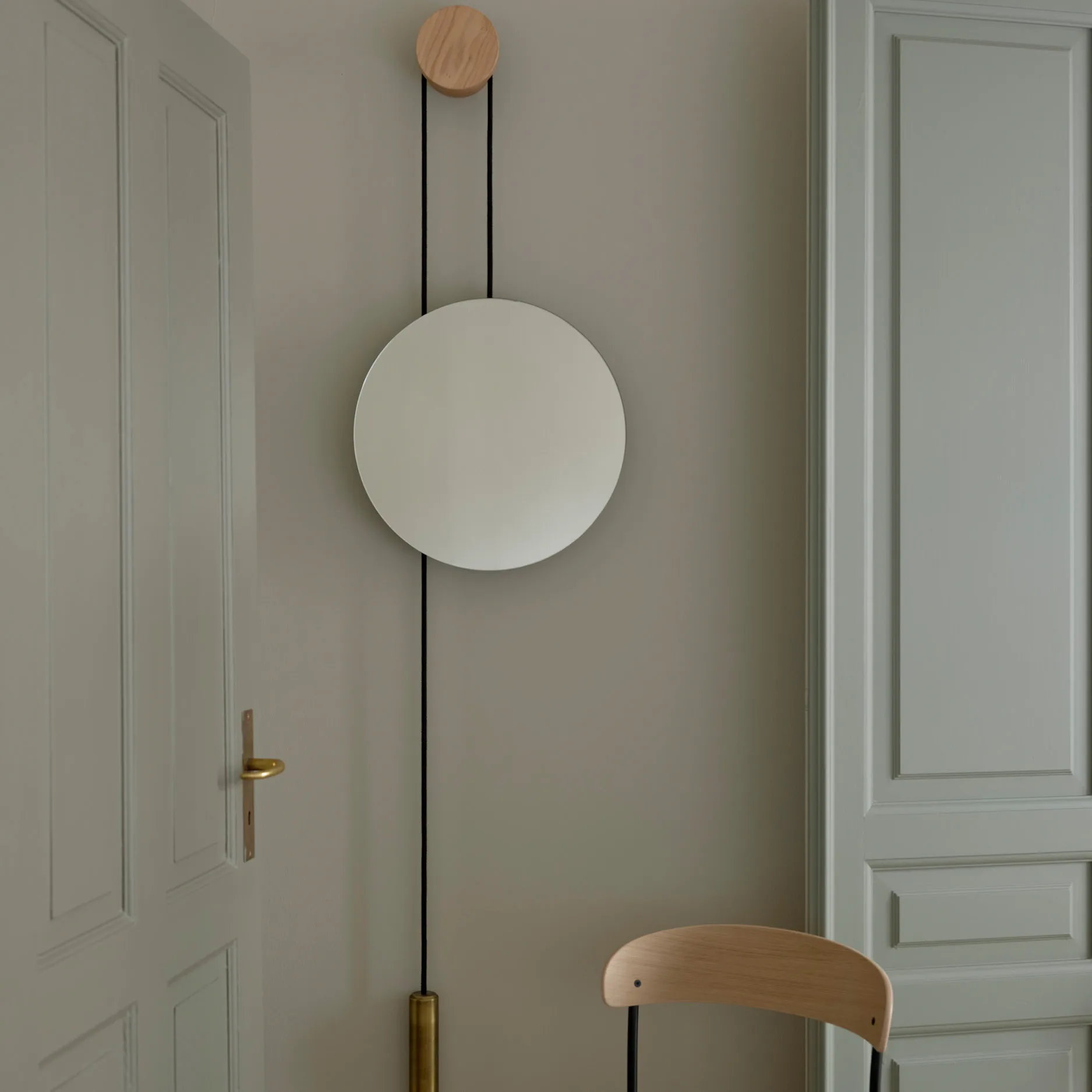 Rise and Shine spegel, Natural oak-brass weight New Works