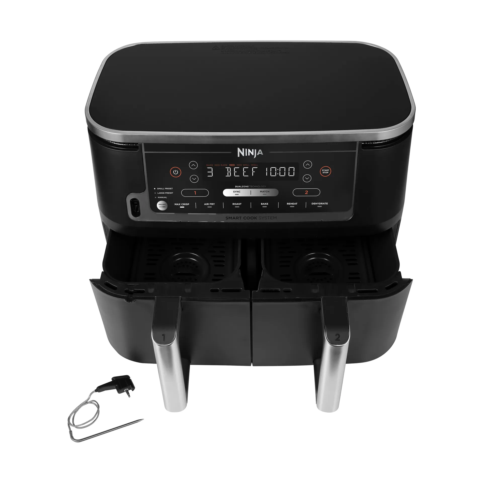 Ninja Foodi Max AF451 Airfryer Dual Zone m termometer 9,5 L, Svart Ninja