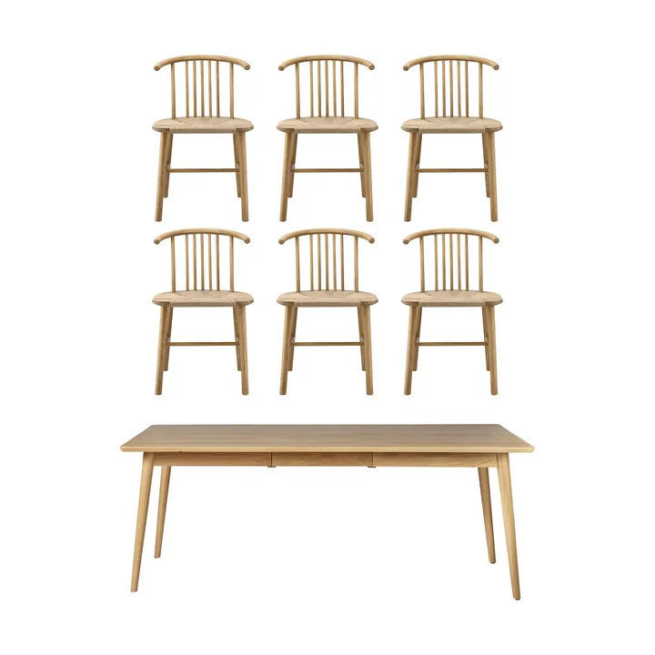 VIOR matbord 200 cm + stol 6-pack - Lackerad ek-natur - NJRD