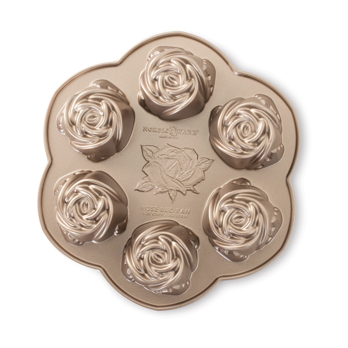 Nordic Ware Rosebud bakform Toffee | Skandinavisk Design | Kakformar & Pepparkaksformar | Guldfärgad