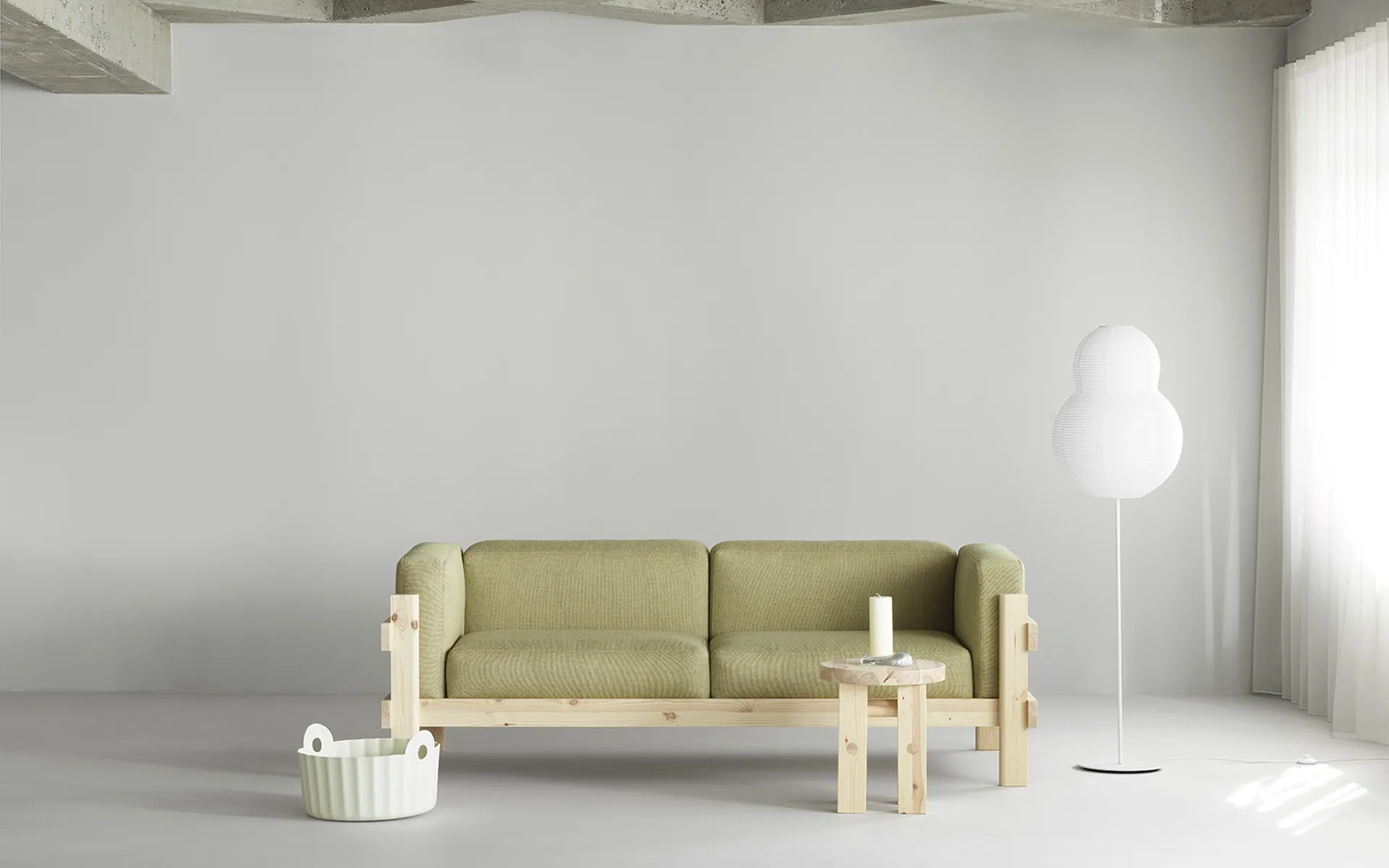 Kube soffa, Lackerad furu-tyg Remix 143 Grey, 220 cm Normann Copenhagen