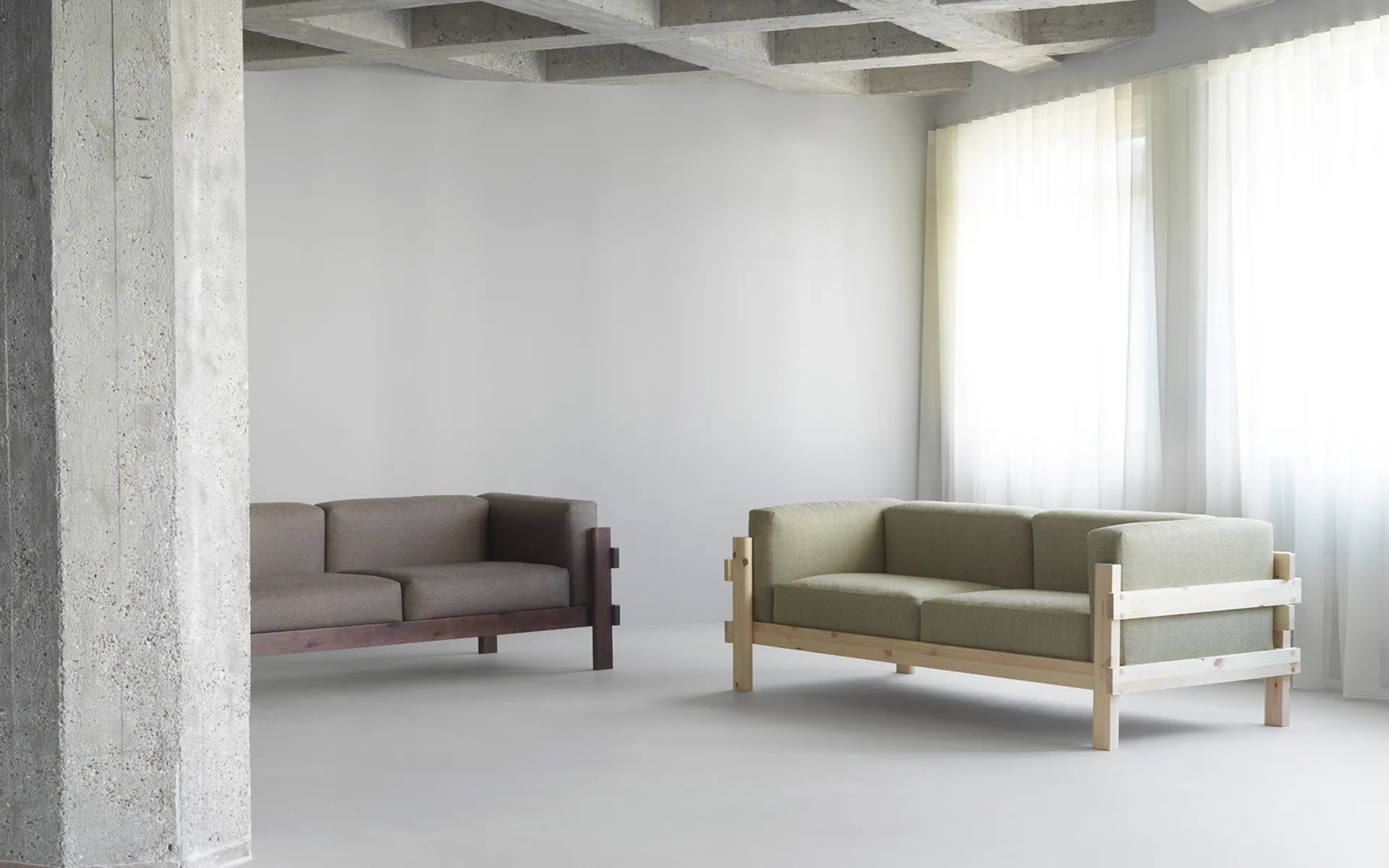 Kube soffa, Lackerad furu-tyg Remix 223 Beige, 220 cm Normann Copenhagen