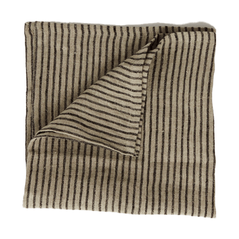 Stripe linneservett 45x45 cm - Svart-sand - Olsson & Jensen