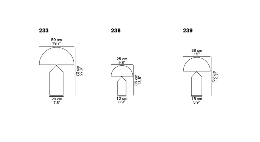 Atollo small 238 bordslampa metall, Satin bronze Oluce