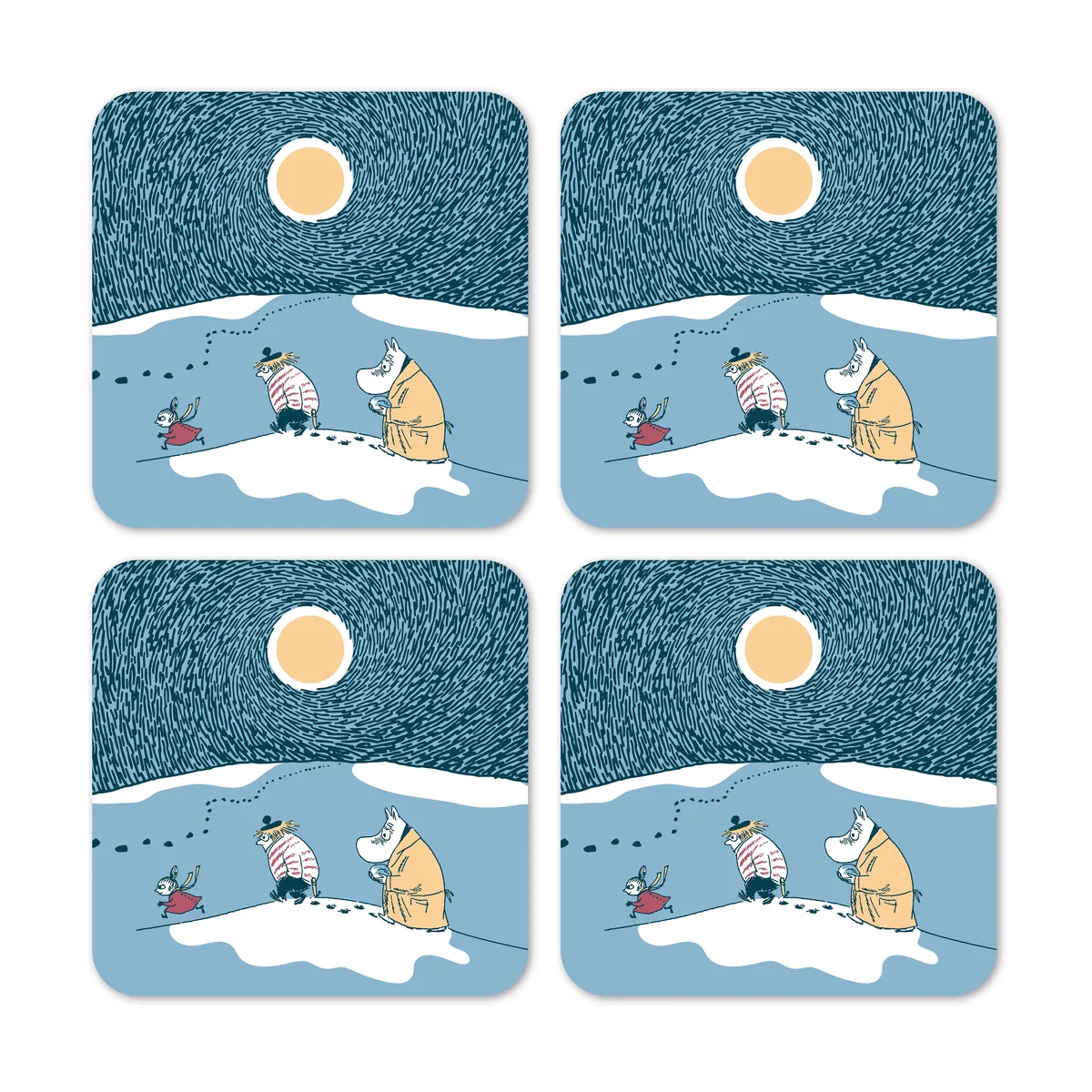 Opto Design Månsken i snön glasunderlägg vinter 2021 4-pack 9x9 cm