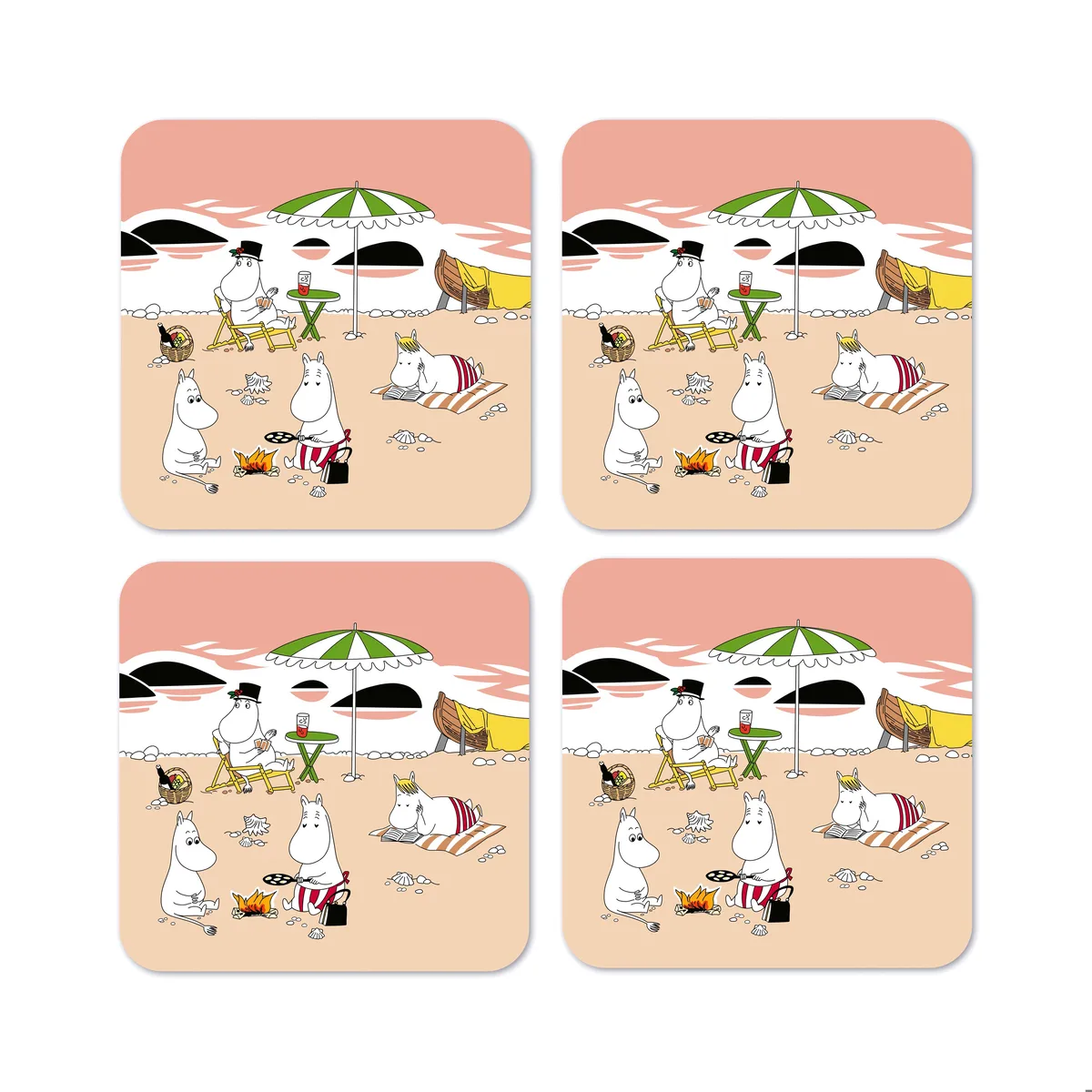 Opto Design Mumin glasunderlägg sommar 2021 4-pack Aprikos-sand