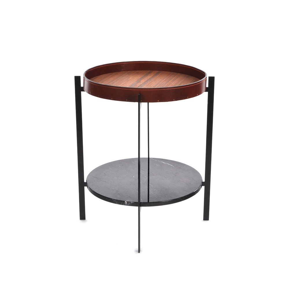OX Denmarq Deck brickbord teak, svart stativ, svart marmorhylla