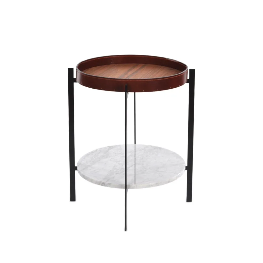 OX Denmarq Deck brickbord teak, svart stativ, vit marmorhylla