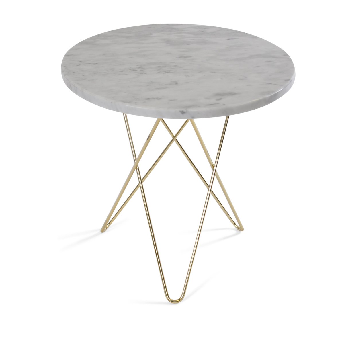 OX Denmarq Tall mini O sidobord 50 H50, mässing underrede vit marmor