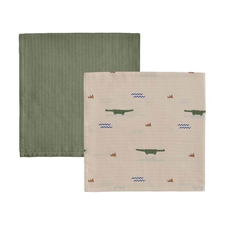 Crocodile barnfilt 2-pack - Beige-olive green - OYOY