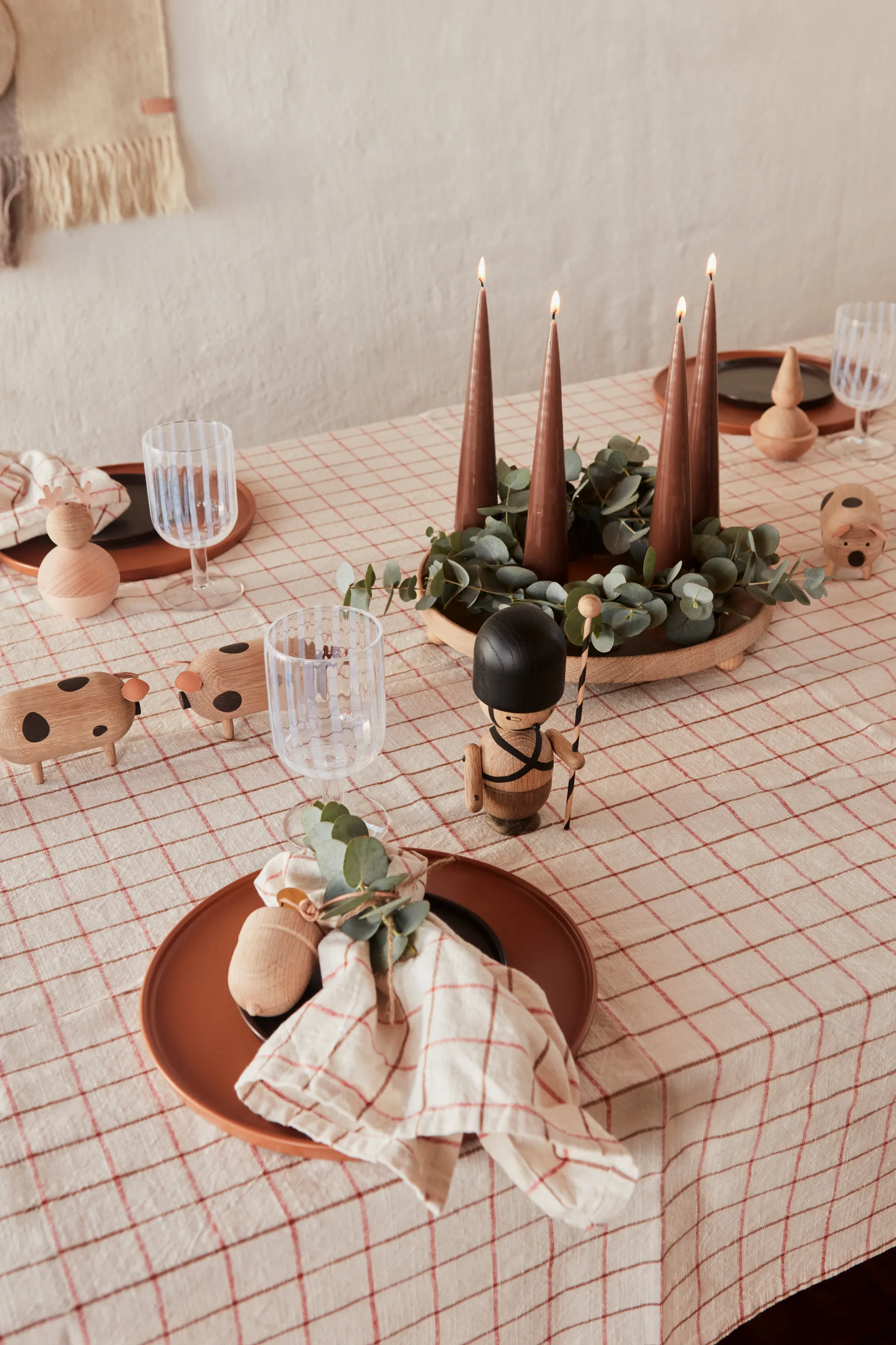 Grid bordsduk 140x260 cm, Offwhite-red OYOY