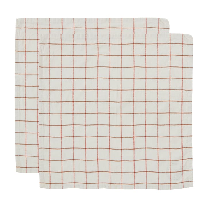 Grid servett 2-pack - Offwhite-red - OYOY