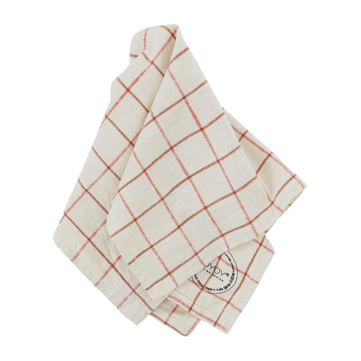 Grid servett 2-pack - Offwhite-red - OYOY