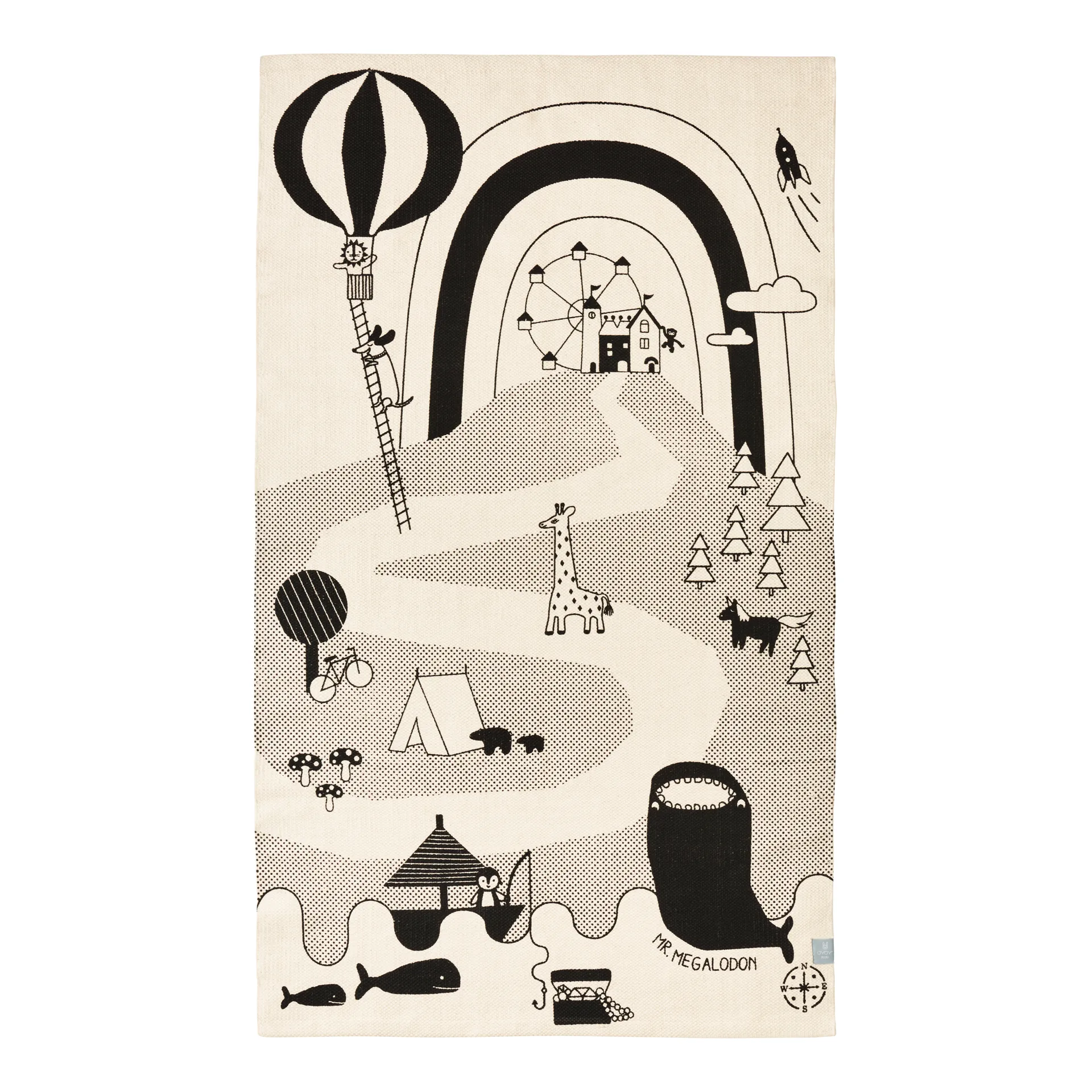 Mr. Megalodon Adventure matta 90x150 cm, Off white-svart OYOY