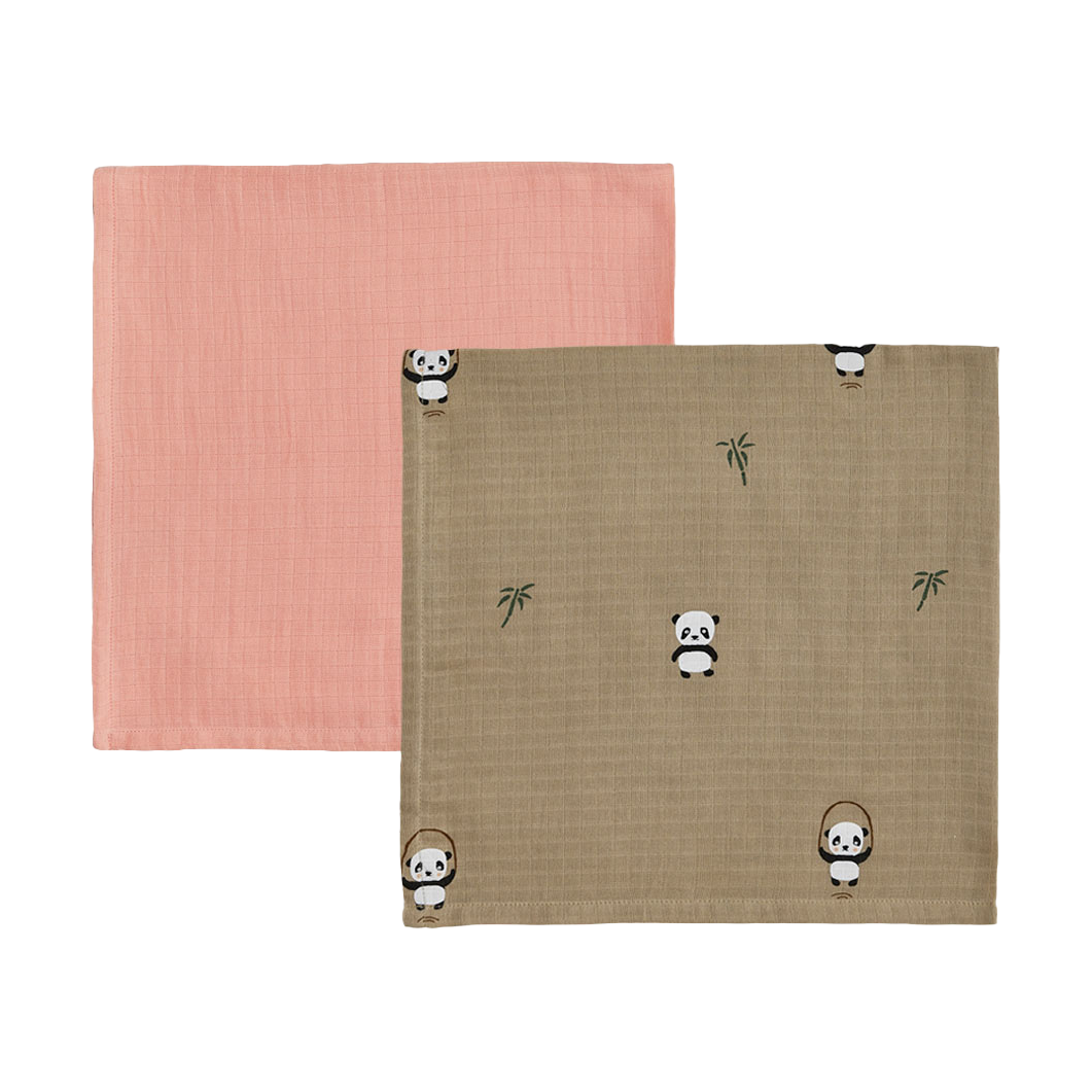 OYOY Panda barnfilt 2-pack Khaki-rose | Skandinavisk Design | Bomullsplädar & Bomullsfiltar | Brun