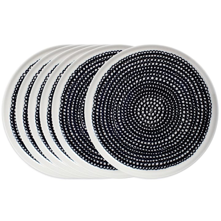 Räsymatto tallrik 20 cm, 6-pack - svart-vit (små prickar) - Marimekko