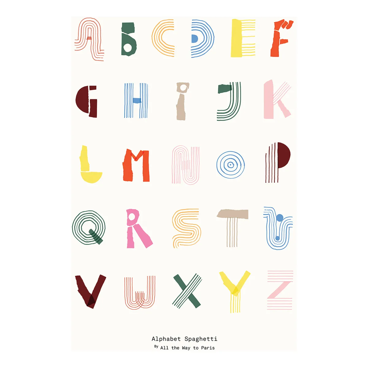 Paper Collective Alphabet Spaghetti ENG Multi-colour poster 50x70 cm