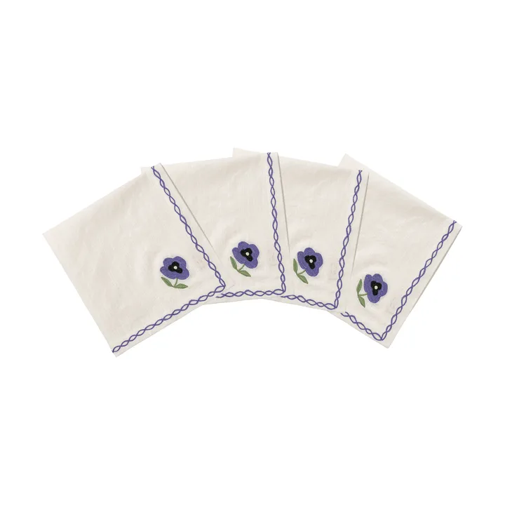 Madelen Möllard Pansy bomullsservett - Blue, 4-pack, 45x45 cm - Pick a Poppy