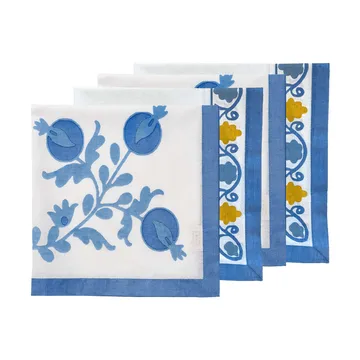 Suzani bomullsservett - Blue, 4-pack, 45x45 cm - Pick a Poppy