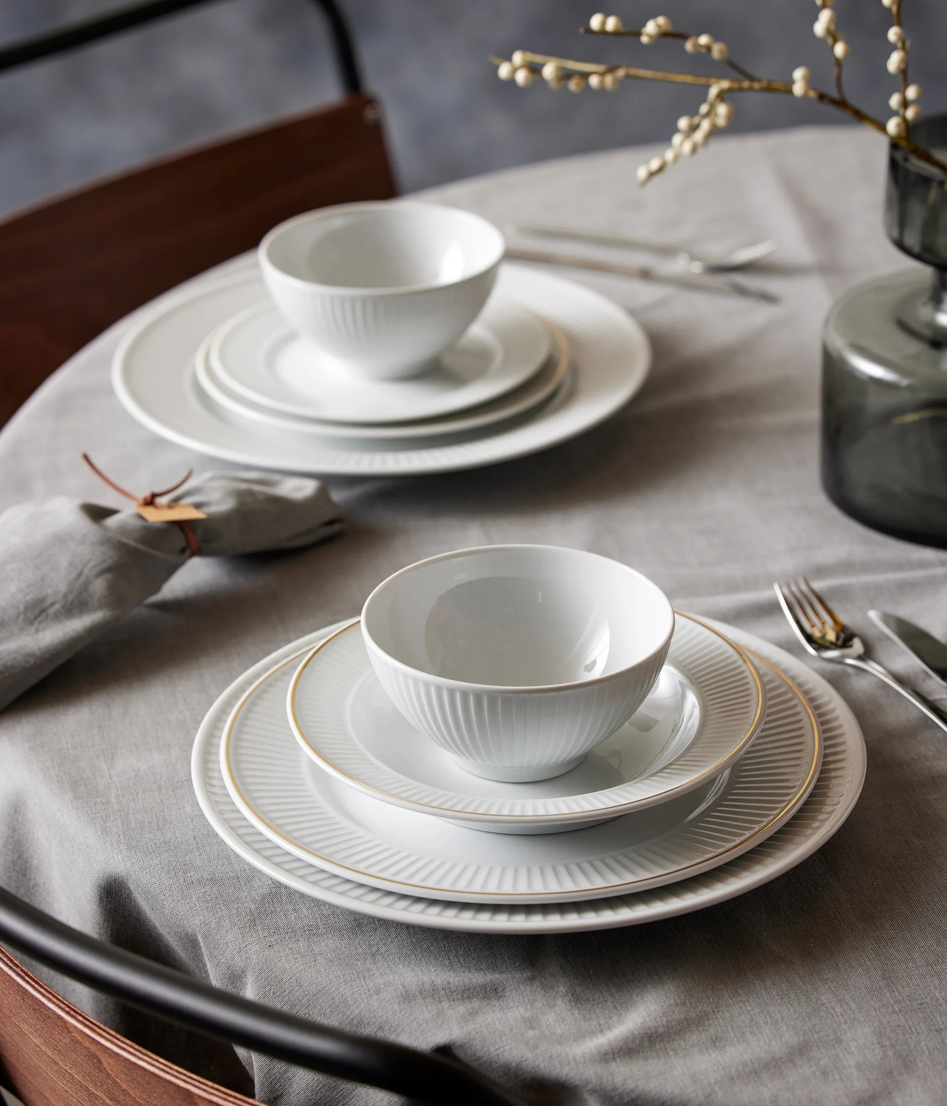 Plissé djup tallrik med guldkant Ø22 cm, Vit Pillivuyt