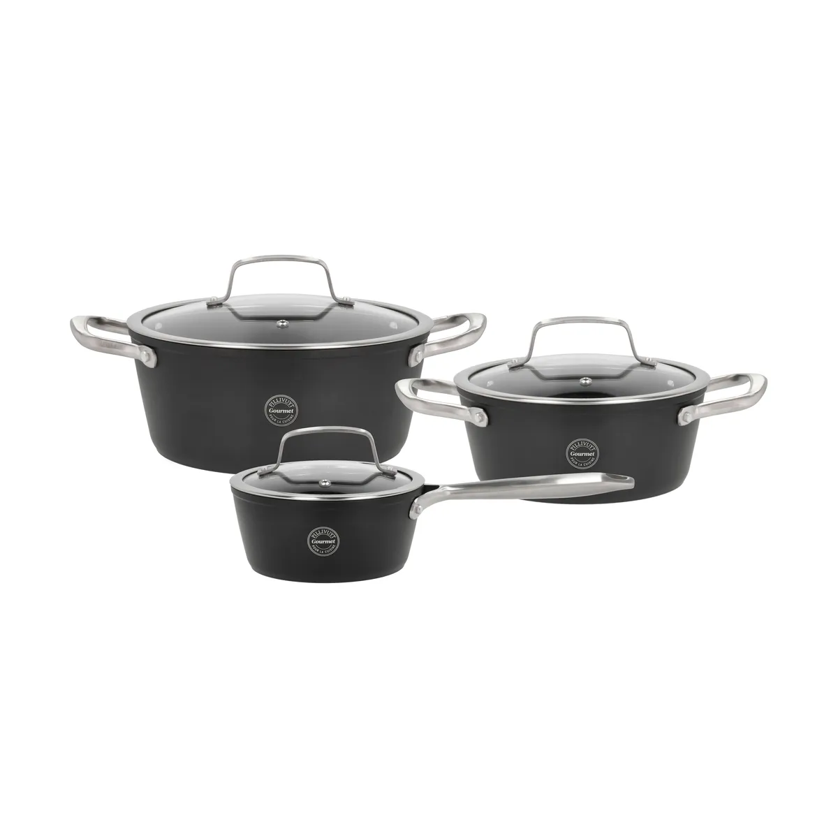 Pillivuyt Travo grytset med glaslock 6 delar Svart-aluminium